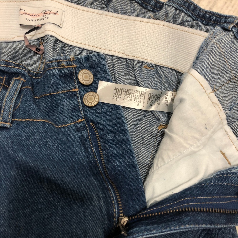 Denim Blvd Los Angeles Paperbag Waist High Rise Denim Shorts Dark Wash Large - Picture 7 of 7